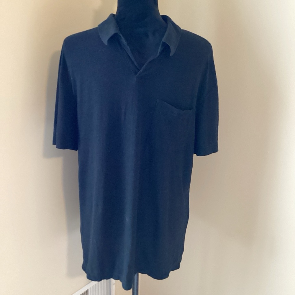 James Perse Black Polo Shirt with Classic Collar and Short Sleeves